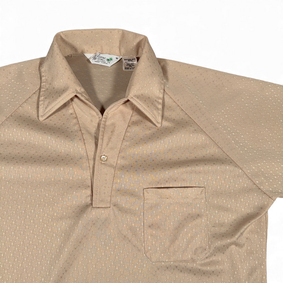 Vintage Resort Ware Polo Shirt Adult MEDIUM Brown Sparkle Pin Dot Disco 70s - Picture 3 of 8